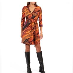 NEW Flora Bea Nyc Orange Milo Mini Dress Wrap Front Size Large